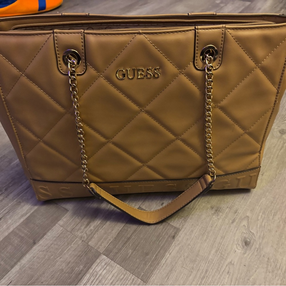 GUESS Brown Quilted Tote Bag